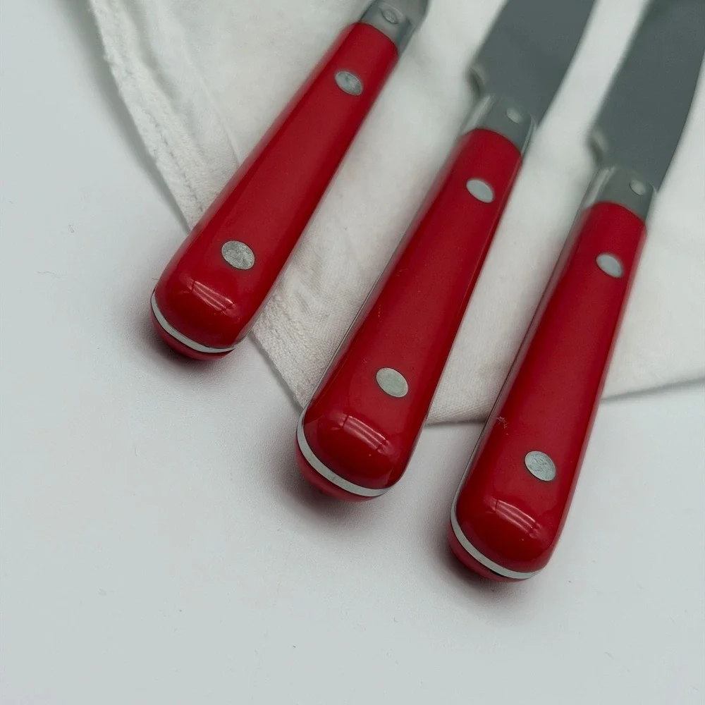 Lifetime Stainless Korea Red Riveted Handle Flatware Set 1 Fork 2 Knives Bistro